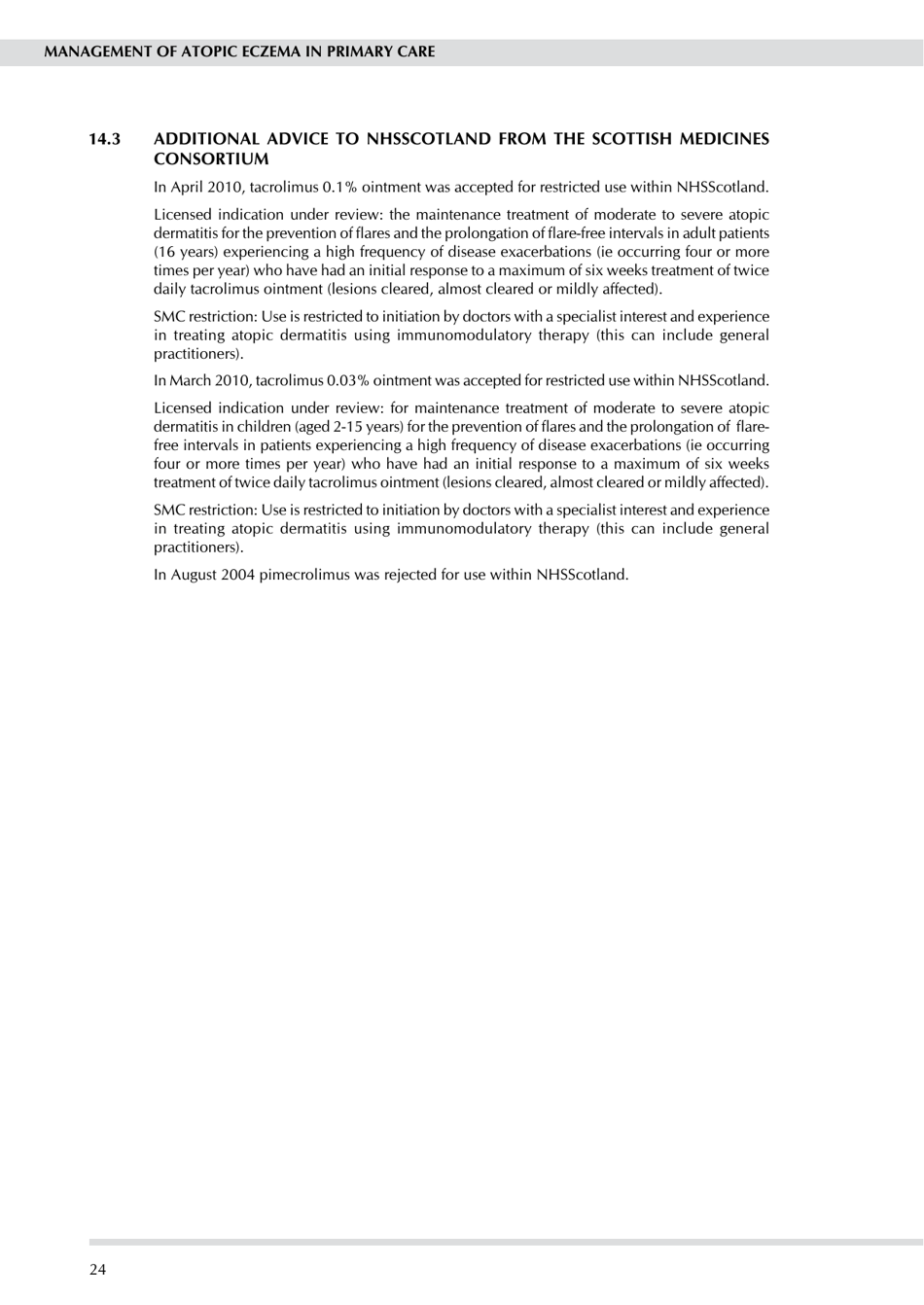 Management of Atopic Eczema in Primary Care - Guideline No 125, Scottish Intercollegiate Guidelines Network - United Kingdom, Page 30
