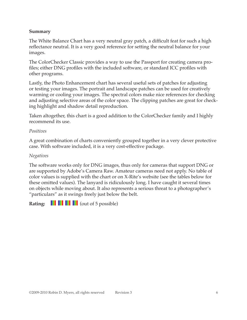 Colorchecker Passport Technical Review - Robin D. Myers, Page 6