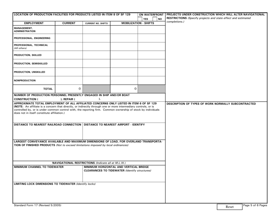 Form SF-17 Facilities Available for the Construction or Repair of Ships, Page 5