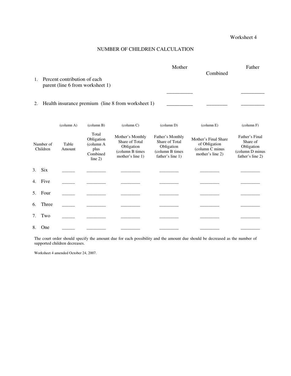 Worksheet 4 Number of Children Calculation - Nebraska, Page 1