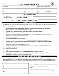 Document preview: Form MVD-10038 Place of Business Affidavit - New Mexico