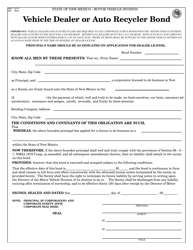Document preview: Form MVD-10175 Vehicle Dealer or Auto Recycler Bond - New Mexico