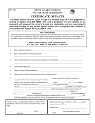 Document preview: Form MVD-10077 Certificate of Facts - New Mexico