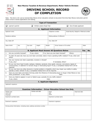 Document preview: Form MVD-10273 Driving School Record of Completion - New Mexico