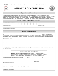 Document preview: Form MVD-10019 Affidavit of Correction - New Mexico