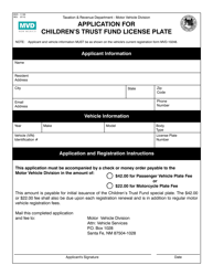 Document preview: Form MVD-11195 Application for Children's Trust Fund License Plate - New Mexico