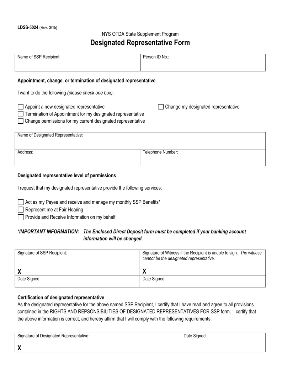Form LDSS-5024 Designated Representative Form - New York, Page 1