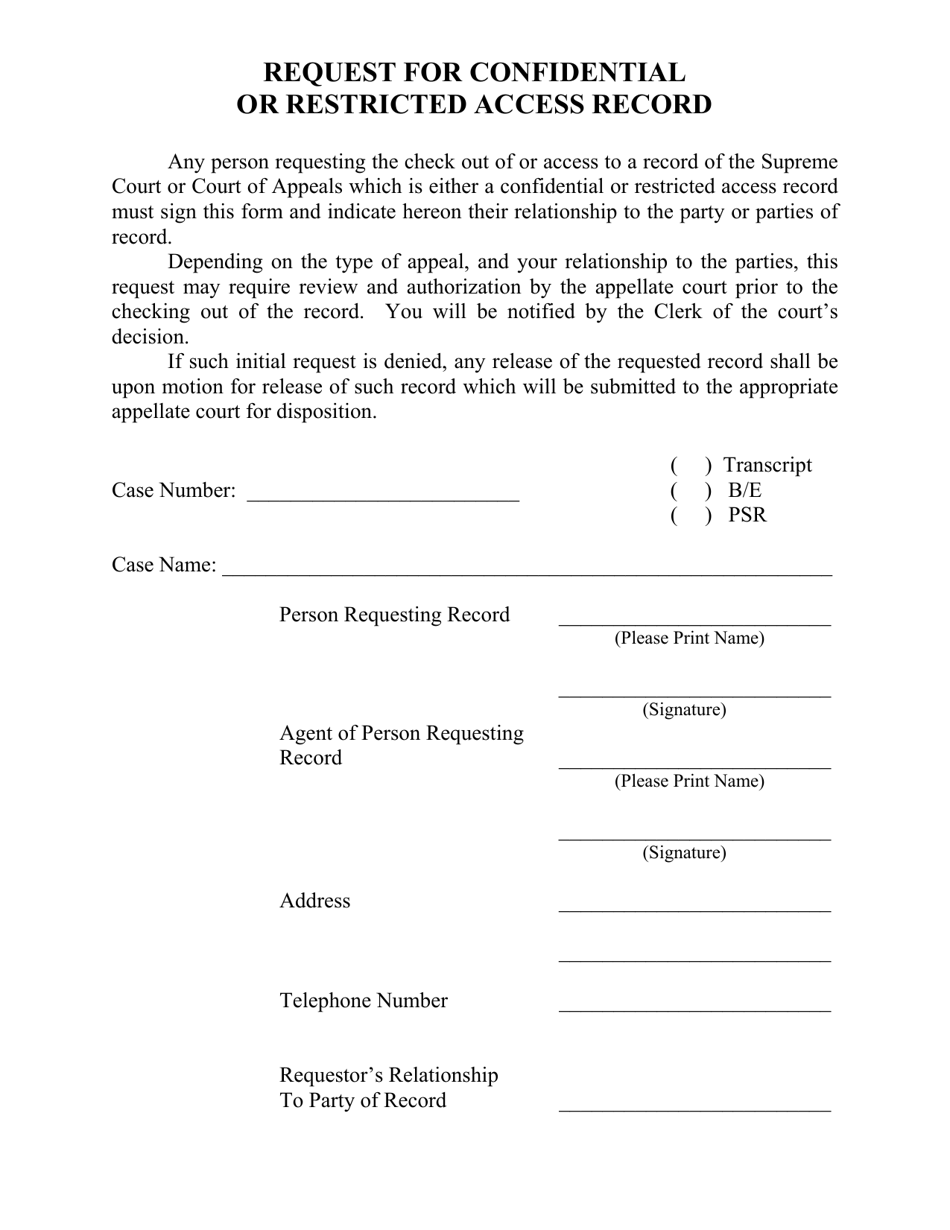 Request for Confidential or Restricted Access Record - Nebraska, Page 1