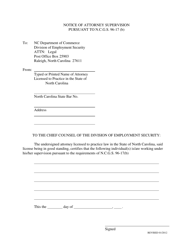 Notice of Attorney Supervision Pursuant to N.c.g.s. 96-17 (B) - North Carolina