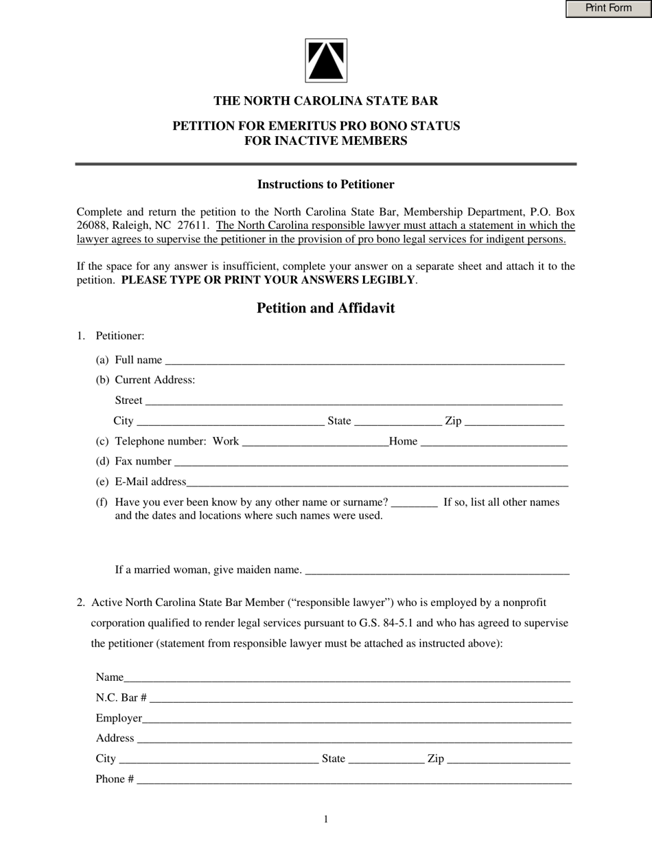 Petition for Emeritus Pro Bono Status for Inactive Members - North Carolina, Page 3