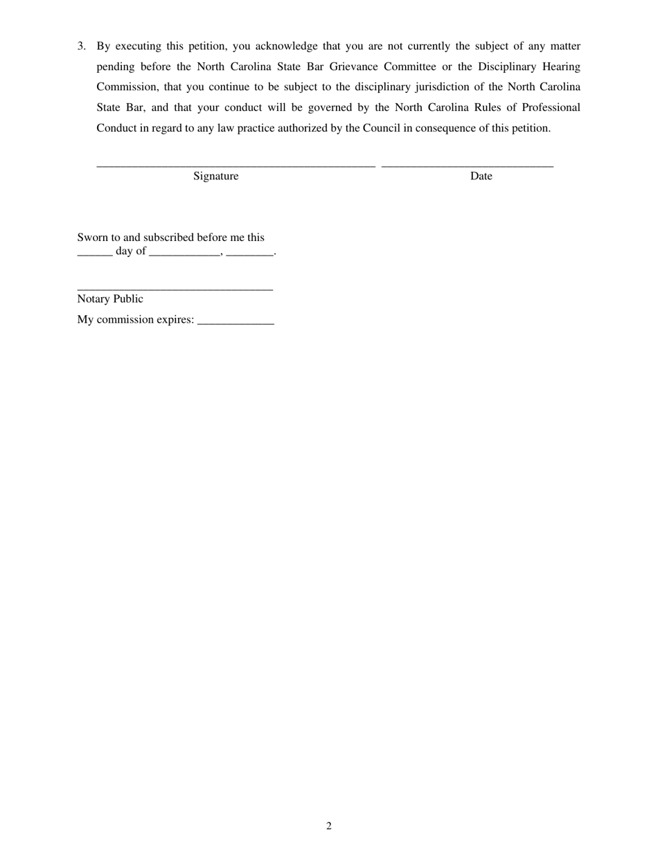 North Carolina Petition for Emeritus Pro Bono Status for Inactive ...