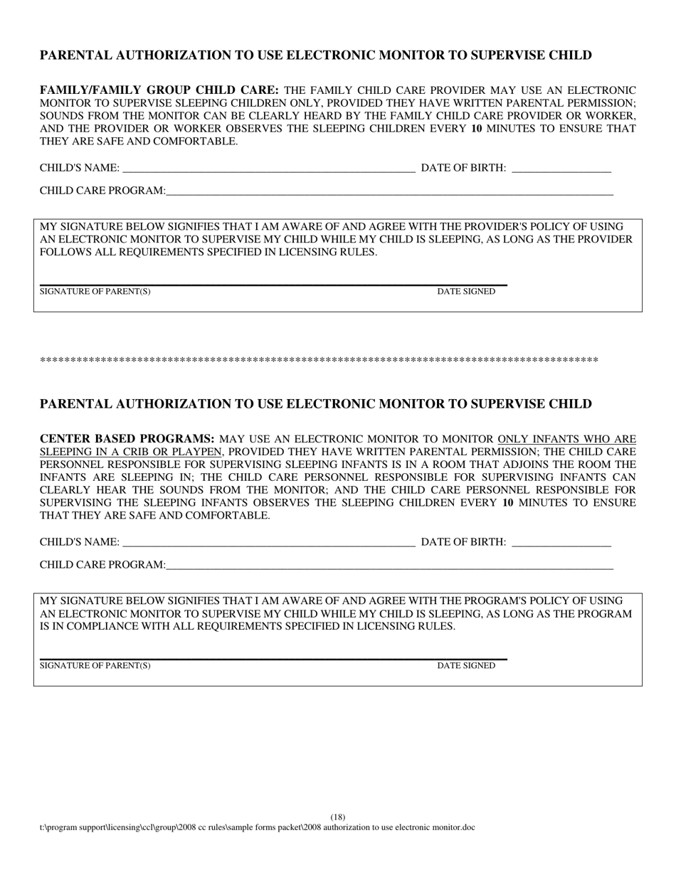 Parental Authorization to Use Electronic Monitor to Supervise Child - New Hampshire, Page 1