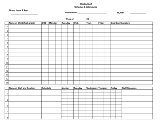 Document preview: Child & Staff Schedule & Attendance - New Hampshire