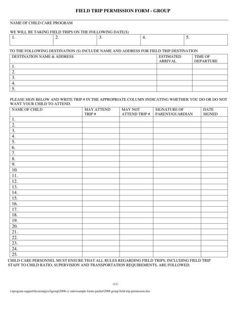 Field Trip Permission Form - Group - New Hampshire Download Pdf