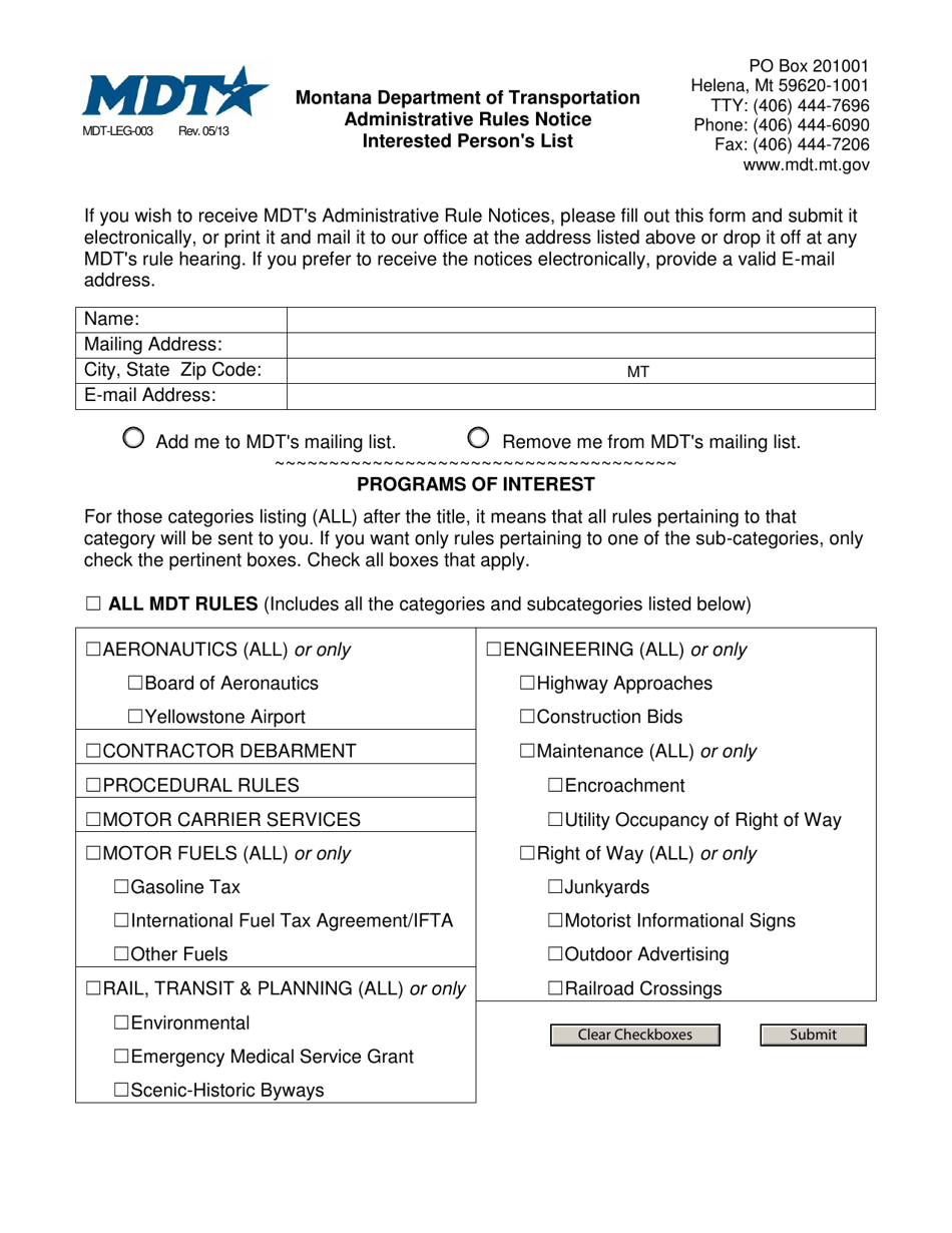 Form MDT-LEG-003 Interested Persons List - Montana, Page 1