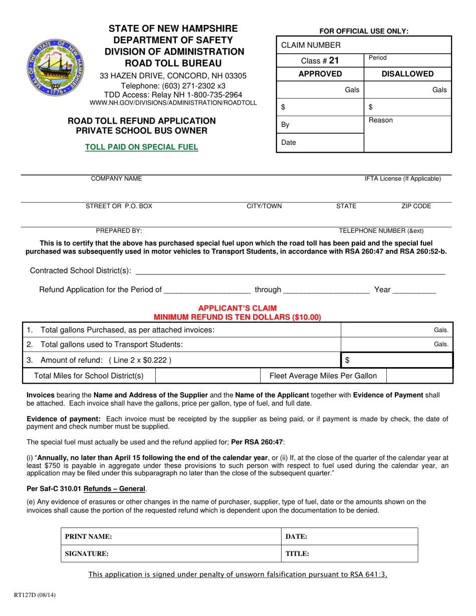 Form RT127D - Fill Out, Sign Online and Download Printable PDF, New ...