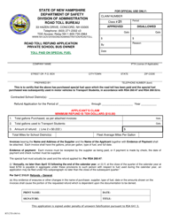 Form RT127D Road Toll Refund Application - Private School Bus Owner - Toll Paid Diesel Only - New Hampshire