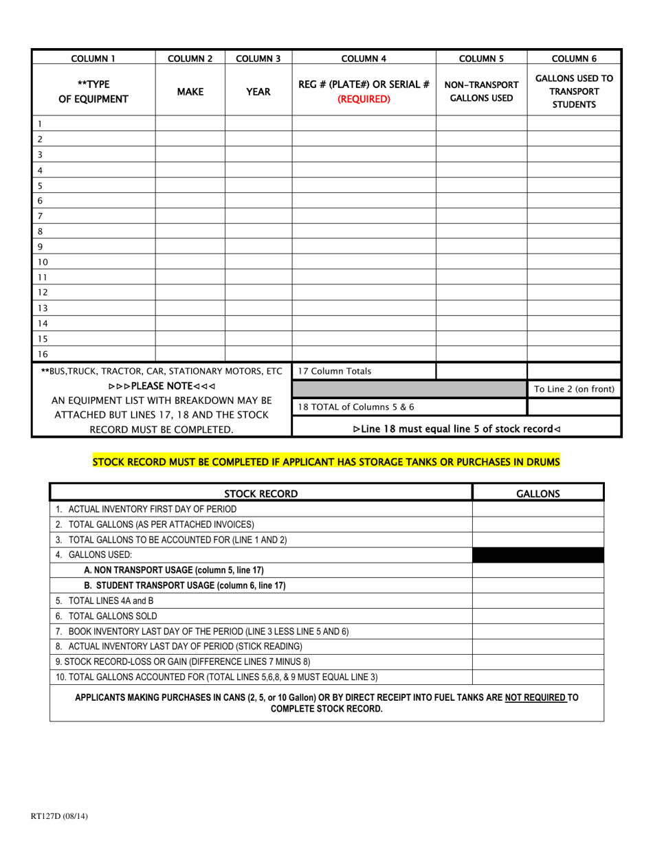 Form RT127D Road Toll Refund Application - Private School Bus Owner - Toll Paid Diesel Only - New Hampshire, Page 2