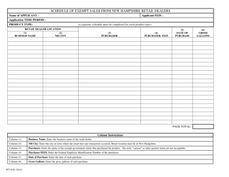 Document preview: Form RT130R Schedule of Exempt Sales From New Hampshire Retail Dealers - New Hampshire