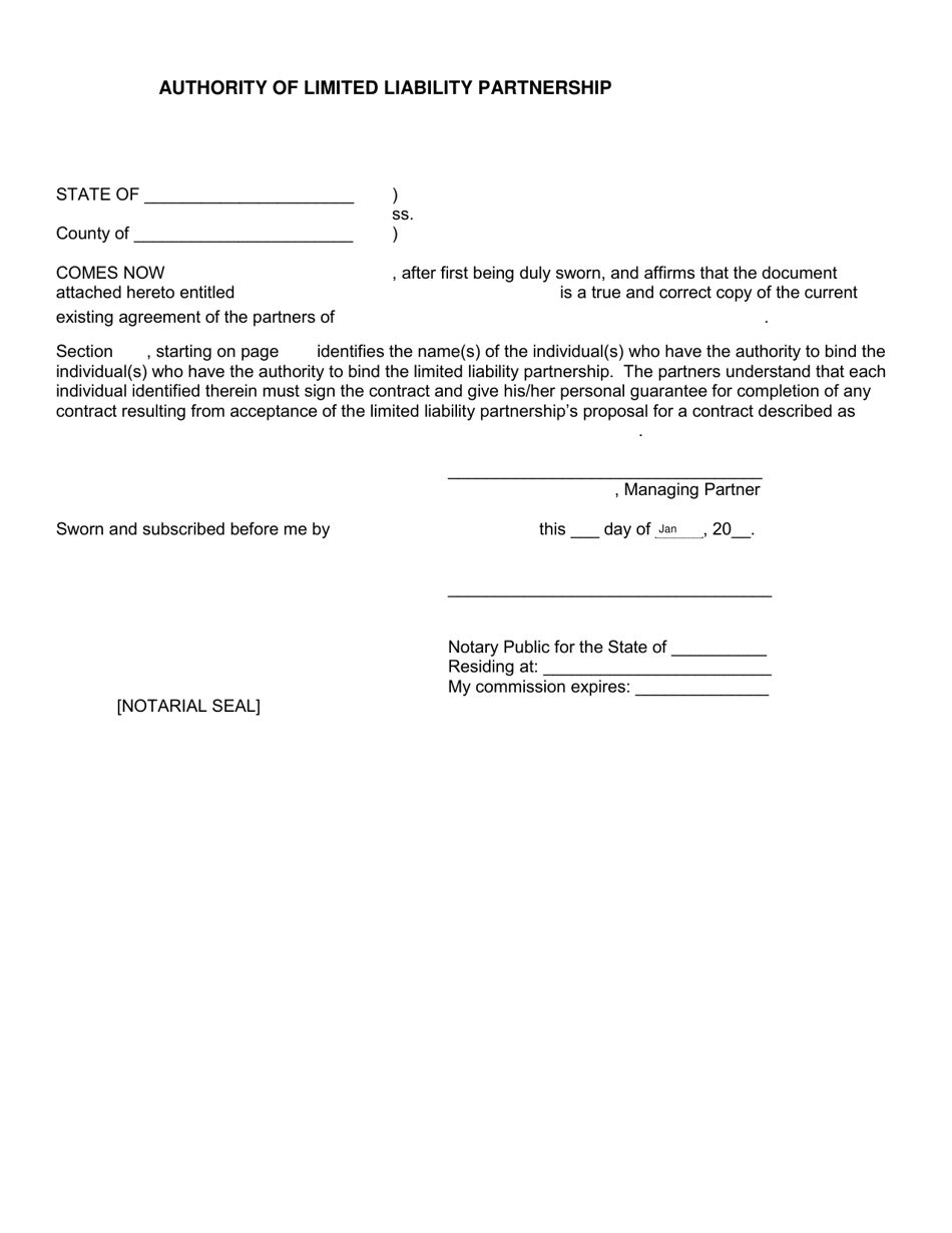 Proof of Authority of Limited Liability Partnership - Montana, Page 1