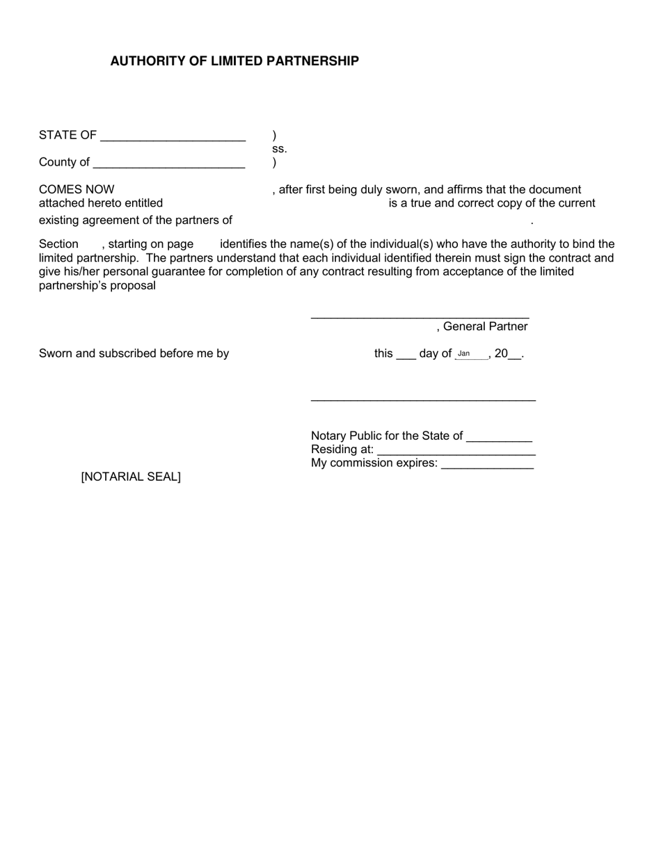 Montana Proof of Authority of Limited Partnership - Fill Out, Sign ...