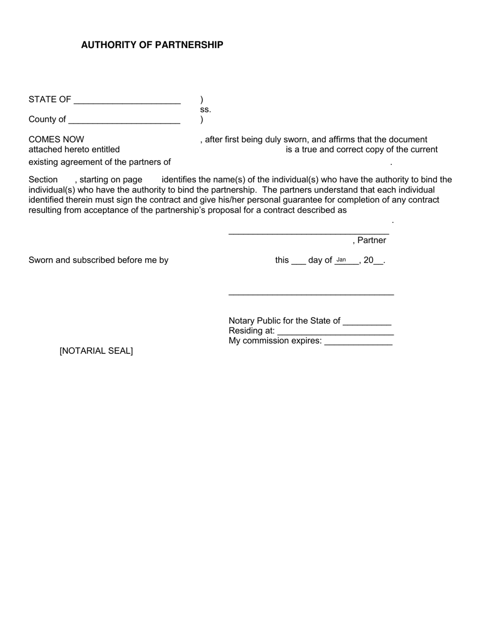 Proof of Authority of Partnership - Montana, Page 1