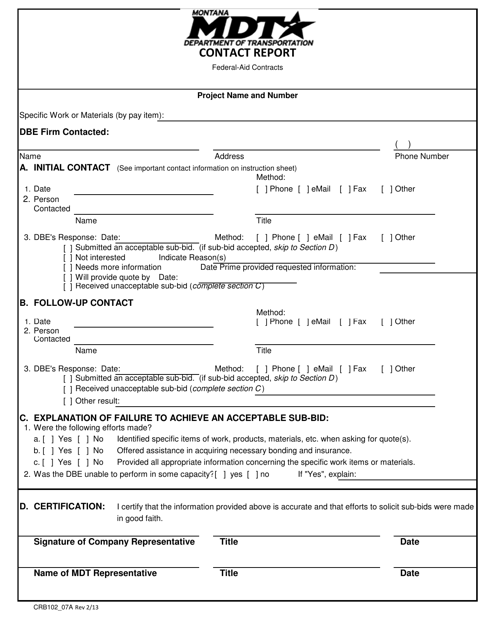 Form CRB102_07A Contact Report - Montana