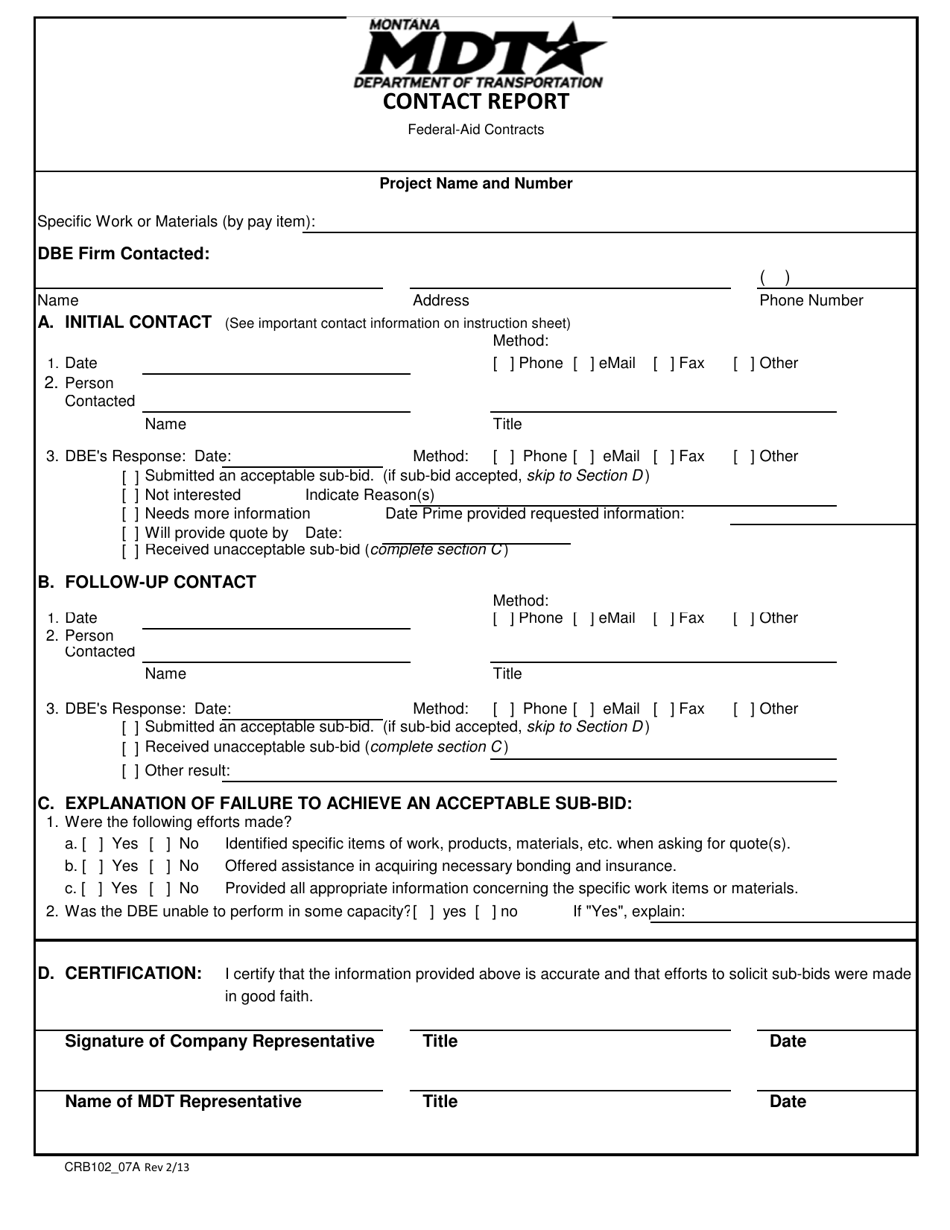 Form CRB102_07A Contact Report - Montana, Page 1