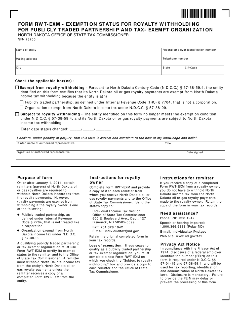 Form RWT-EXM (SFN28265) - Fill Out, Sign Online and Download Fillable ...