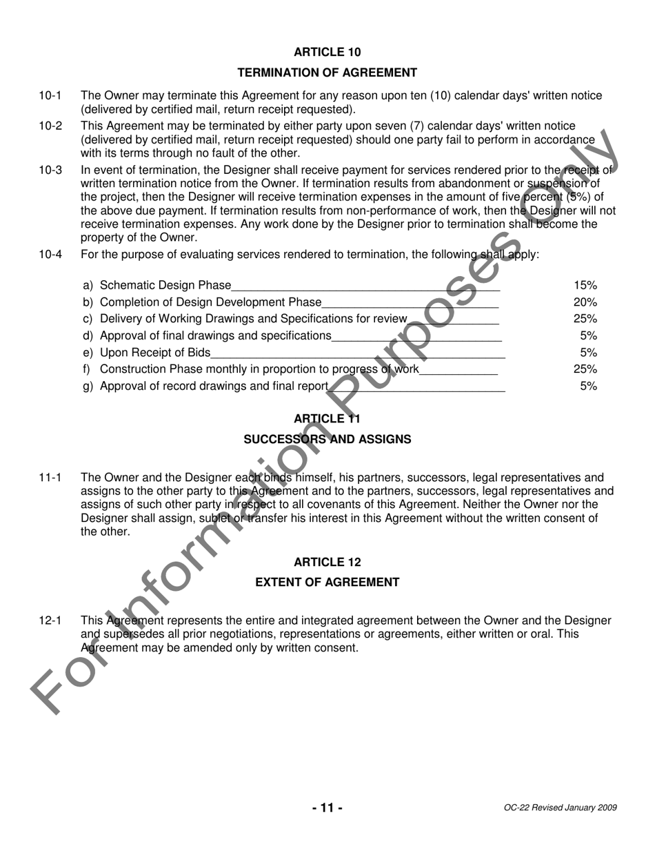 Form OC-22 State of North Carolina Standard Form of Agreement Between Owner and Designer - North Carolina, Page 11