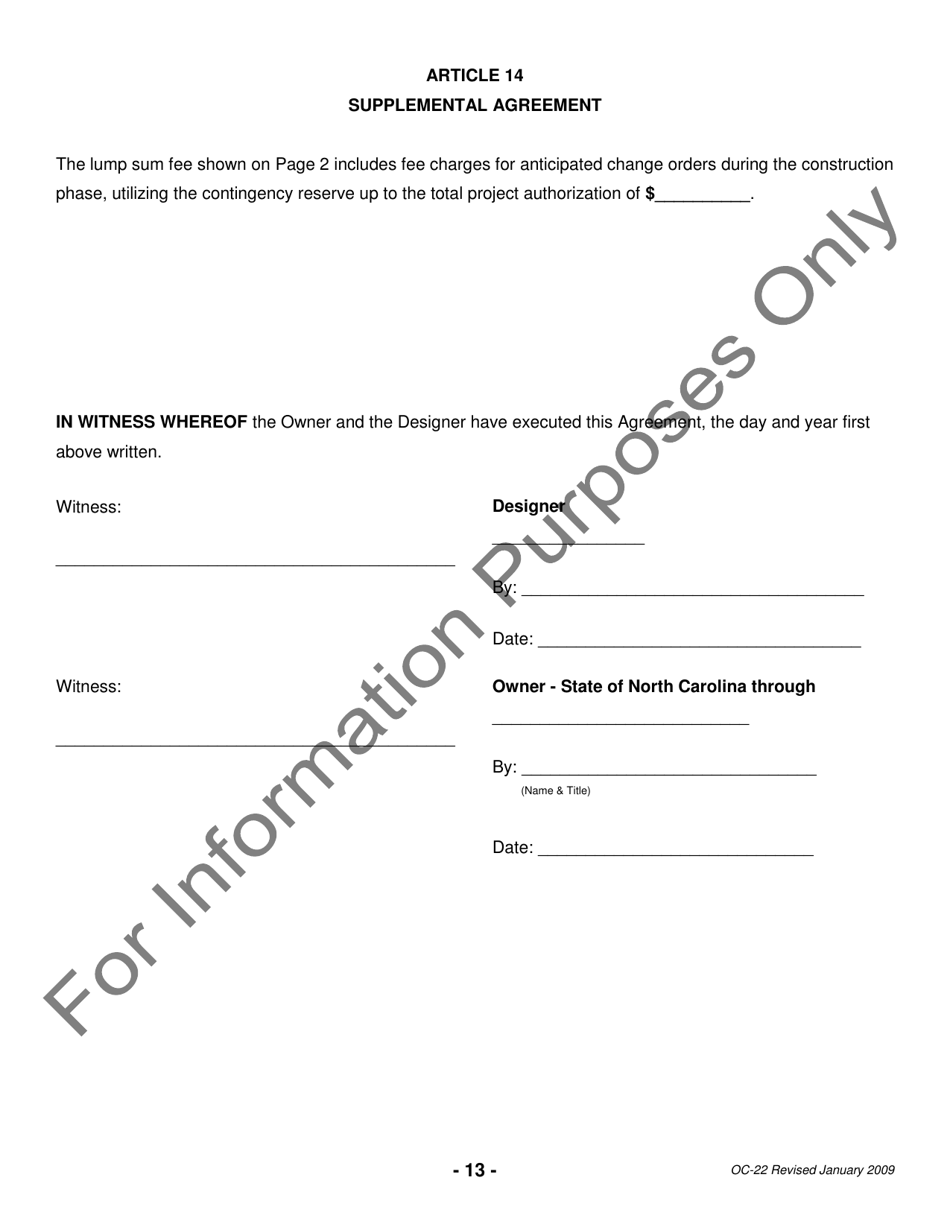 Form OC-22 State of North Carolina Standard Form of Agreement Between Owner and Designer - North Carolina, Page 13