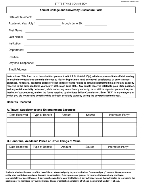 Annual College and University Disclosure Form - New Jersey Download Pdf