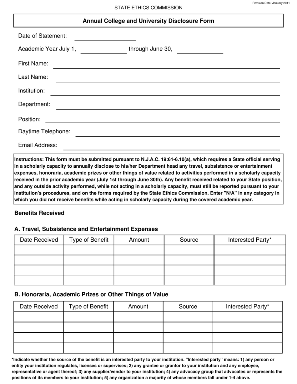 Annual College and University Disclosure Form - New Jersey, Page 1