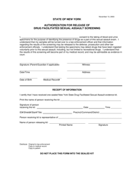 Document preview: Authorization for Release of Drug Facilitated Sexual Assault Screening - New York