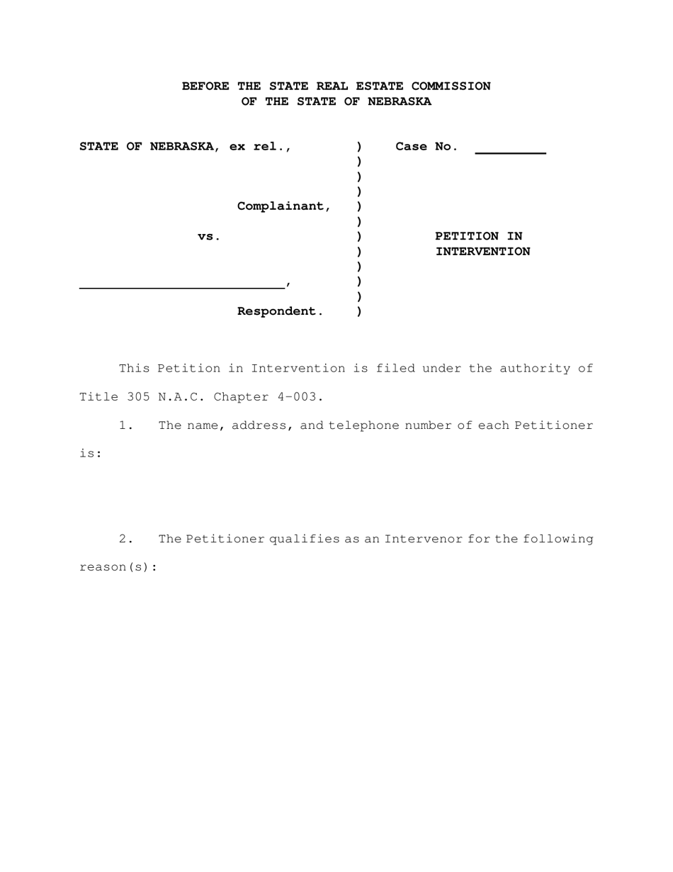Petition in Intervention - Nebraska, Page 1