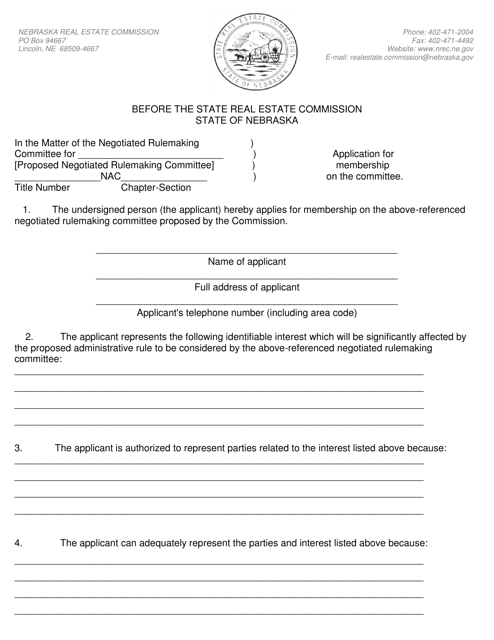 Application for Membership on the Committee - Nebraska