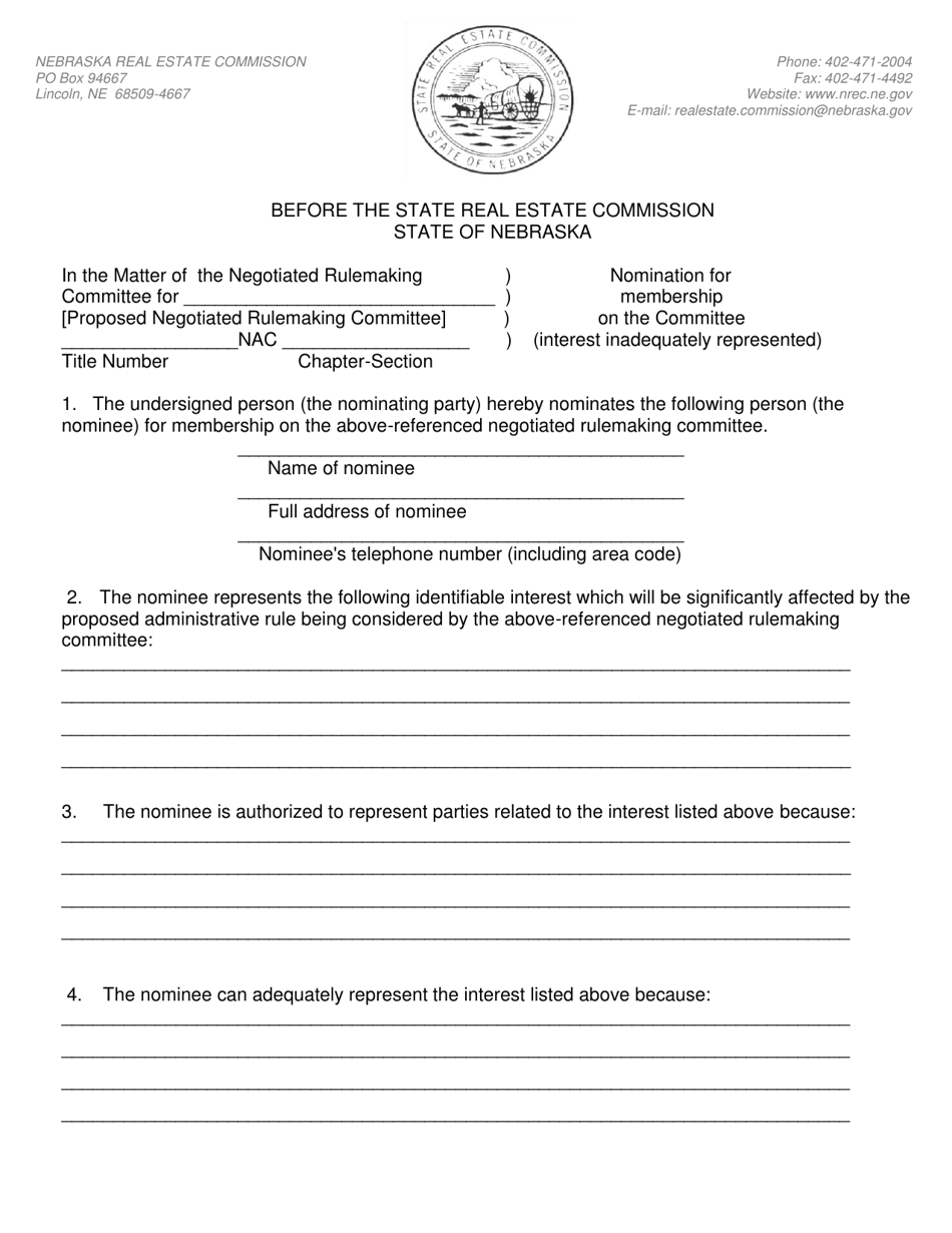 Nomination for Membership on the Committee (Interest Inadequately Represented) - Nebraska, Page 1