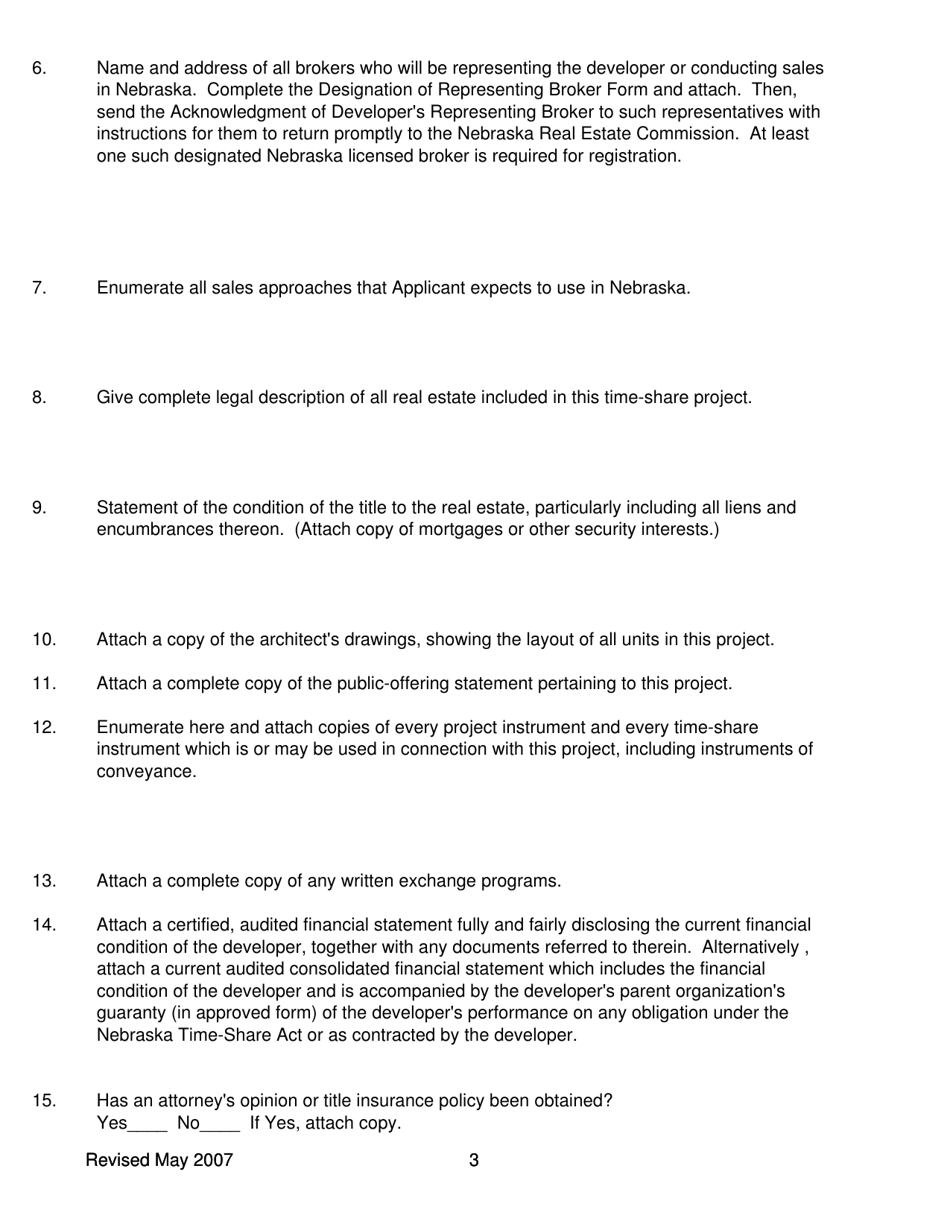 Application for Registration of Time-Share Program - Nebraska, Page 3