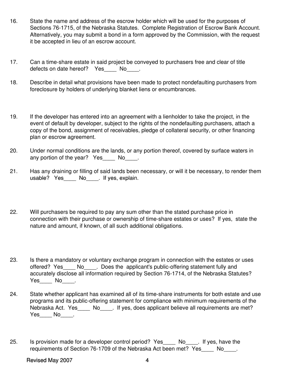 Application for Registration of Time-Share Program - Nebraska, Page 4