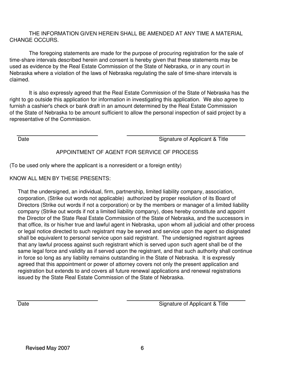 Application for Registration of Time-Share Program - Nebraska, Page 6