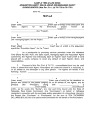 Sample Time-Share Bond: Acquisition Agent, Sales Agent and Managing Agent (Consolidated) - Nebraska