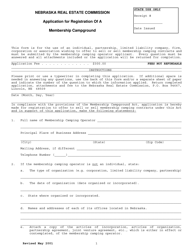 &quot;Application for Registration of a Membership Campground&quot; - Nebraska