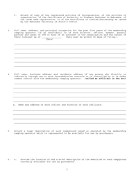 Application for Registration of a Membership Campground - Nebraska, Page 2