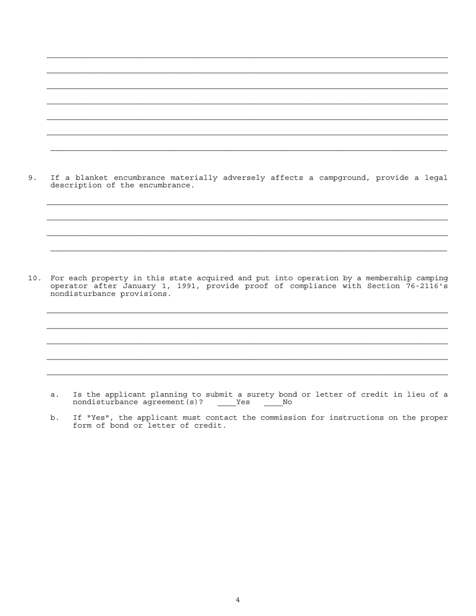 Application for Registration of a Membership Campground - Nebraska, Page 4