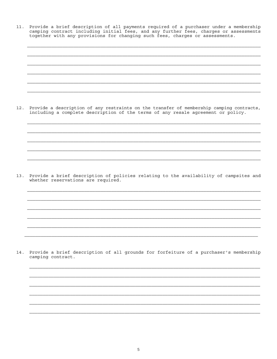 Application for Registration of a Membership Campground - Nebraska, Page 5