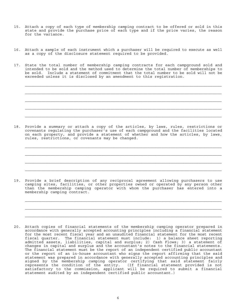 Application for Registration of a Membership Campground - Nebraska, Page 6