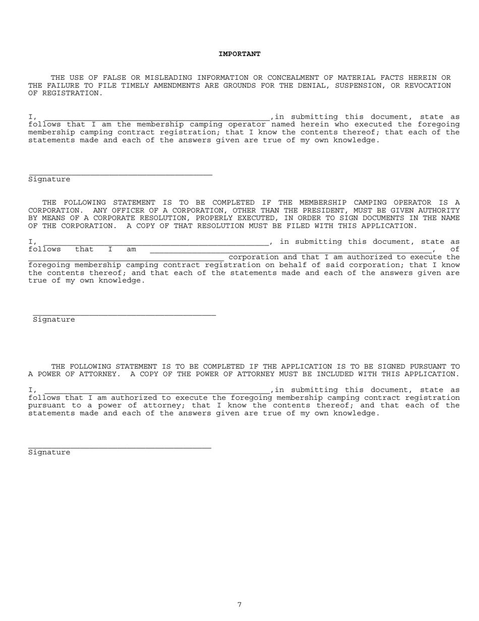 Application for Registration of a Membership Campground - Nebraska, Page 7