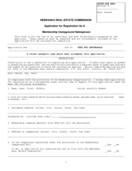 Application for Registration as a Membership Campground Salesperson - Nebraska