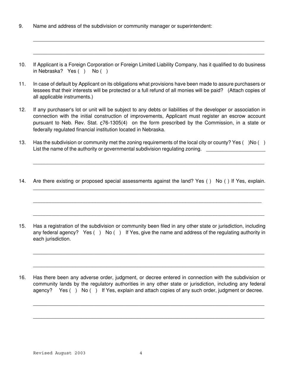 Statement of Record - Retirement Subdivision or Community - Nebraska, Page 4