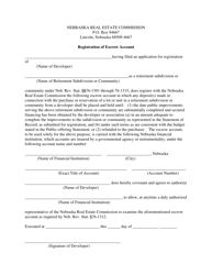 Registration of Escrow Account - Retirement Subdivision or Community - Nebraska